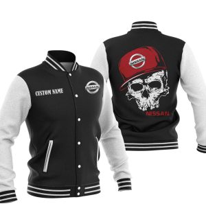 Custom Name Skull Design Nissan Varsity Jacket, Baseball Jacket, Warm Jacket, Winter Outer Wear
