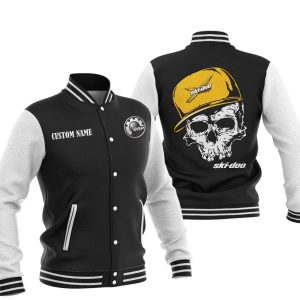 Custom Name Skull Design Ski Doo Varsity Jacket, Baseball Jacket, Warm Jacket, Winter Outer Wear