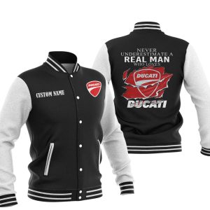 Never Underestimate A Real Man Who Loves Ducati Varsity Jacket, Baseball Jacket, Warm Jacket, Winter Outer Wear