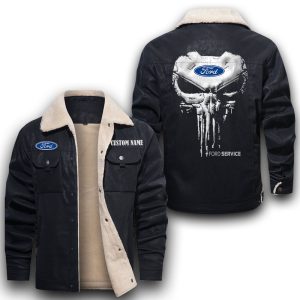 Custom Name Punisher Skull Ford Leather Jacket With Velvet Inside, Winter Outer Wear For Men And Women