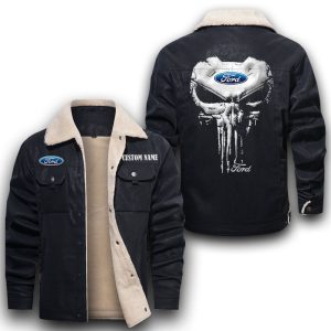 Custom Name Punisher Skull Ford Motor Company Leather Jacket With Velvet Inside, Winter Outer Wear For Men And Women