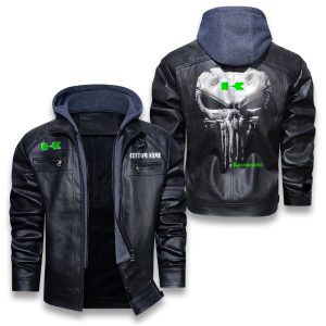 Custom Name Punisher Skull Kawasaki Removable Hood Leather Jacket, Winter Outer Wear For Men And Women