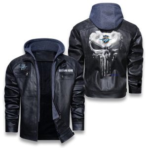 Custom Name Punisher Skull MV Agusta Removable Hood Leather Jacket, Winter Outer Wear For Men And Women