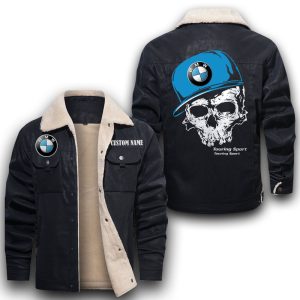 Custom Name Skull Design BMW Leather Jacket With Velvet Inside, Winter Outer Wear For Men And Women