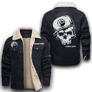 Custom Name Skull Design Can Am motorcycles Leather Jacket With Velvet Inside, Winter Outer Wear For Men And Women
