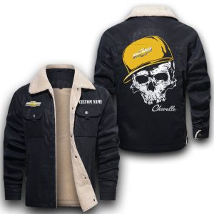 Custom Name Skull Design Chevrolet Chevelle Leather Jacket With Velvet Inside, Winter Outer Wear For Men And Women
