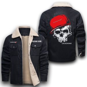 Custom Name Skull Design Dodge Leather Jacket With Velvet Inside, Winter Outer Wear For Men And Women