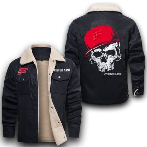 Custom Name Skull Design FOCUS Bikes Leather Jacket With Velvet Inside, Winter Outer Wear For Men And Women