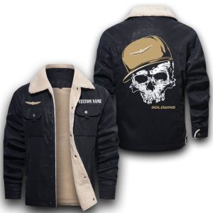 Custom Name Skull Design Goldwing Leather Jacket With Velvet Inside, Winter Outer Wear For Men And Women