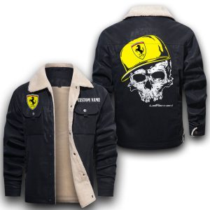 Custom Name Skull Design LaFerrari Leather Jacket With Velvet Inside, Winter Outer Wear For Men And Women