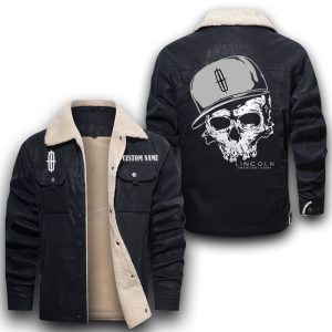Custom Name Skull Design Lincoln Leather Jacket With Velvet Inside, Winter Outer Wear For Men And Women