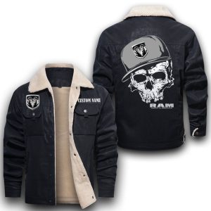 Custom Name Skull Design Ram Leather Jacket With Velvet Inside, Winter Outer Wear For Men And Women