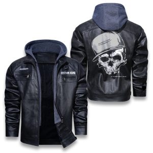 Custom Name Skull Design Chrysler Removable Hood Leather Jacket, Winter Outer Wear For Men And Women