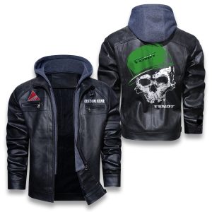 Custom Name Skull Design Fendt Removable Hood Leather Jacket, Winter Outer Wear For Men And Women