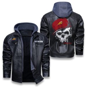 Custom Name Skull Design Indian Removable Hood Leather Jacket, Winter Outer Wear For Men And Women