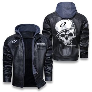 Custom Name Skull Design Niner Bikes Removable Hood Leather Jacket, Winter Outer Wear For Men And Women