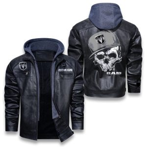 Custom Name Skull Design Ram Removable Hood Leather Jacket, Winter Outer Wear For Men And Women