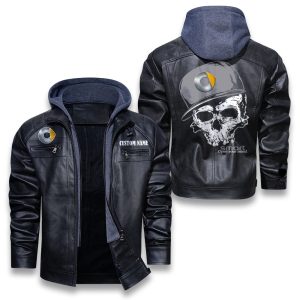 Custom Name Skull Design Smart Removable Hood Leather Jacket, Winter Outer Wear For Men And Women