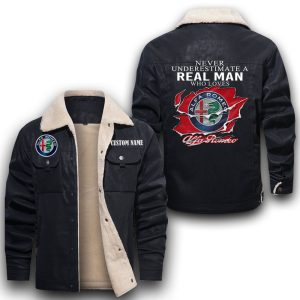 Never Underestimate A Real Man Who Loves Alfa Romeo Leather Jacket With Velvet Inside, Winter Outer Wear For Men And Women