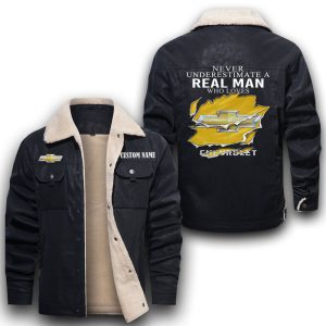Never Underestimate A Real Man Who Loves Chevrolet Leather Jacket With Velvet Inside, Winter Outer Wear For Men And Women
