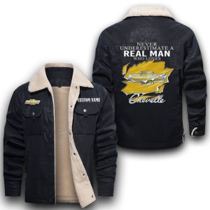 Never Underestimate A Real Man Who Loves Chevrolet Chevelle Leather Jacket With Velvet Inside, Winter Outer Wear For Men And Women