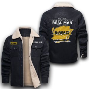 Never Underestimate A Real Man Who Loves DeWalt Leather Jacket With Velvet Inside, Winter Outer Wear For Men And Women