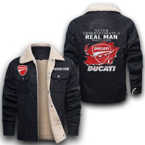 Never Underestimate A Real Man Who Loves Ducati Leather Jacket With Velvet Inside, Winter Outer Wear For Men And Women