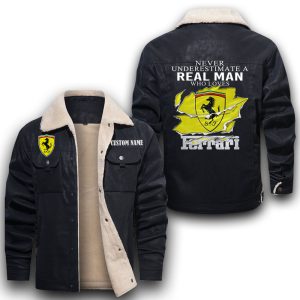 Never Underestimate A Real Man Who Loves Ferrari Leather Jacket With Velvet Inside, Winter Outer Wear For Men And Women