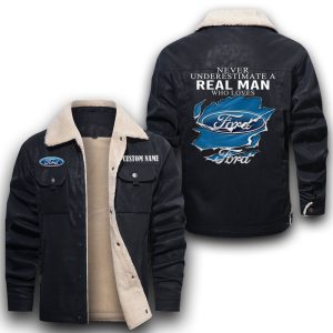 Never Underestimate A Real Man Who Loves Ford Motor Company Leather Jacket With Velvet Inside, Winter Outer Wear For Men And Women