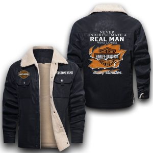 Never Underestimate A Real Man Who Loves Harley Davidson Leather Jacket With Velvet Inside, Winter Outer Wear For Men And Women