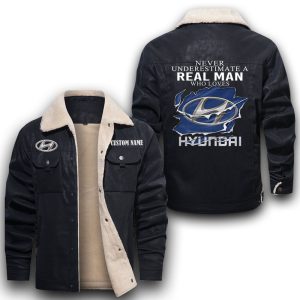 Never Underestimate A Real Man Who Loves Hyundai Leather Jacket With Velvet Inside, Winter Outer Wear For Men And Women