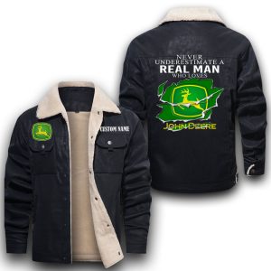 Never Underestimate A Real Man Who Loves John Deere Leather Jacket With Velvet Inside, Winter Outer Wear For Men And Women