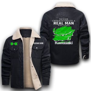 Never Underestimate A Real Man Who Loves Kawasaki Leather Jacket With Velvet Inside, Winter Outer Wear For Men And Women