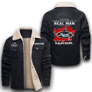 Never Underestimate A Real Man Who Loves Mack Trucks Leather Jacket With Velvet Inside, Winter Outer Wear For Men And Women