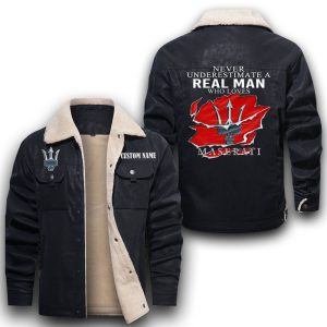 Never Underestimate A Real Man Who Loves Maserati Leather Jacket With Velvet Inside, Winter Outer Wear For Men And Women