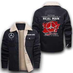 Never Underestimate A Real Man Who Loves Mercedes Benz Leather Jacket With Velvet Inside, Winter Outer Wear For Men And Women