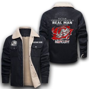 Never Underestimate A Real Man Who Loves Mercury Marine Leather Jacket With Velvet Inside, Winter Outer Wear For Men And Women