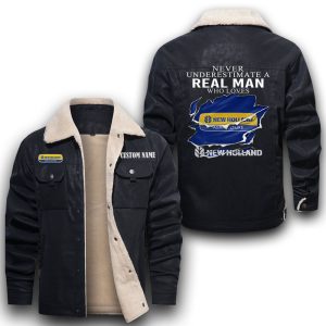 Never Underestimate A Real Man Who Loves New Holland Agriculture Leather Jacket With Velvet Inside, Winter Outer Wear For Men And Women