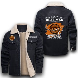 Never Underestimate A Real Man Who Loves Stihl Leather Jacket With Velvet Inside, Winter Outer Wear For Men And Women