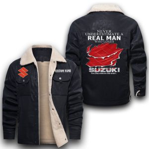Never Underestimate A Real Man Who Loves Suzuki Leather Jacket With Velvet Inside, Winter Outer Wear For Men And Women