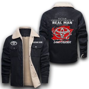 Never Underestimate A Real Man Who Loves Toyota Land Cruiser Leather Jacket With Velvet Inside, Winter Outer Wear For Men And Women
