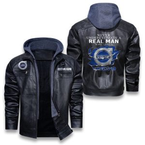 Never Underestimate A Real Man Who Loves AB Volvo Removable Hood Leather Jacket, Winter Outer Wear For Men And Women