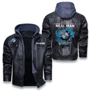 Never Underestimate A Real Man Who Loves BMW Removable Hood Leather Jacket, Winter Outer Wear For Men And Women