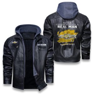 Never Underestimate A Real Man Who Loves Chevrolet Removable Hood Leather Jacket, Winter Outer Wear For Men And Women