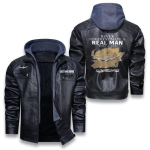 Never Underestimate A Real Man Who Loves Goldwing Removable Hood Leather Jacket, Winter Outer Wear For Men And Women