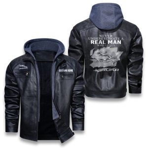 Never Underestimate A Real Man Who Loves Jaguar Cars Removable Hood Leather Jacket, Winter Outer Wear For Men And Women