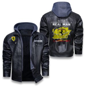 Never Underestimate A Real Man Who Loves LaFerrari Removable Hood Leather Jacket, Winter Outer Wear For Men And Women