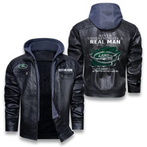 Never Underestimate A Real Man Who Loves Land Rover Removable Hood Leather Jacket, Winter Outer Wear For Men And Women