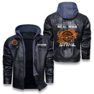 Never Underestimate A Real Man Who Loves Stihl Removable Hood Leather Jacket, Winter Outer Wear For Men And Women