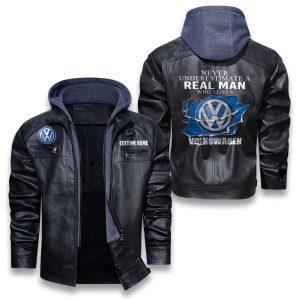 Never Underestimate A Real Man Who Loves Volkswagen Group Removable Hood Leather Jacket, Winter Outer Wear For Men And Women